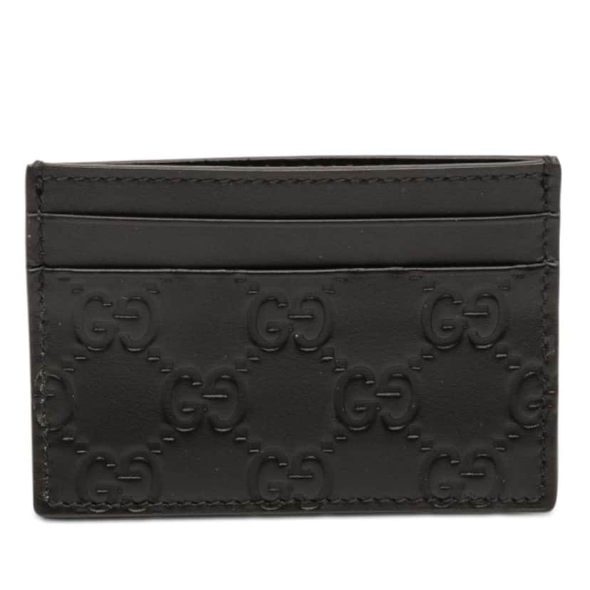 Gucci Guccissima Card Holder Black Leather Very good condition - Front View