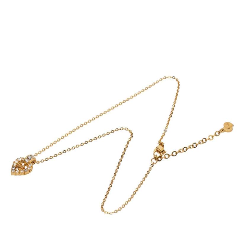 Dior Gold Plated Rhinestone Logo Heart Pendant Necklace Gold Metal Good condition - Front View