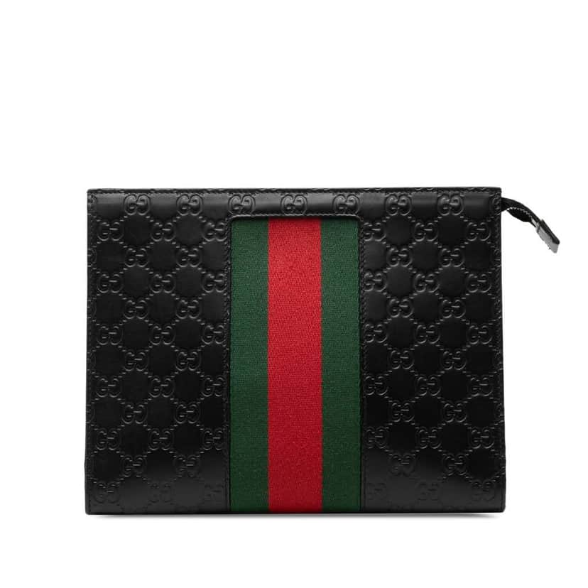 Gucci Guccissima Web Clutch Black Leather Good condition - Front View