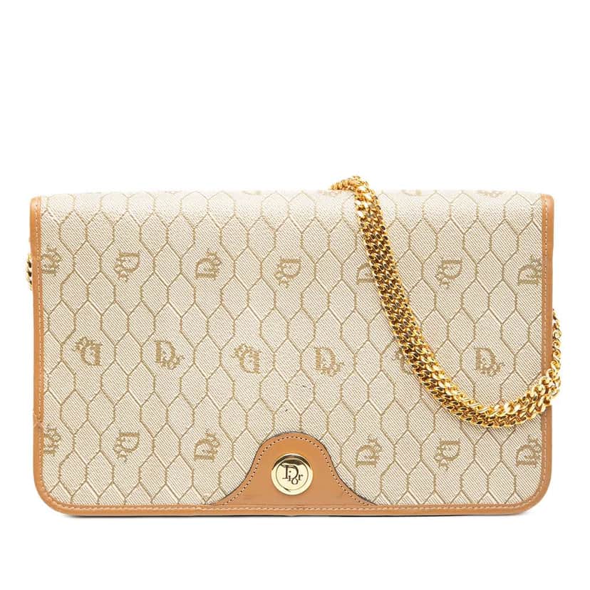 Dior Honeycomb Coated Canvas Chain Shoulder Bag Beige Fair condition - Front View