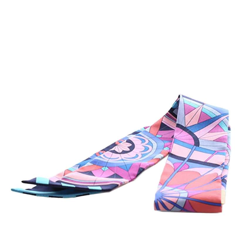 Hermès Rose De Compas Silk Twilly Scarf Blue Silk Very good condition - Front View