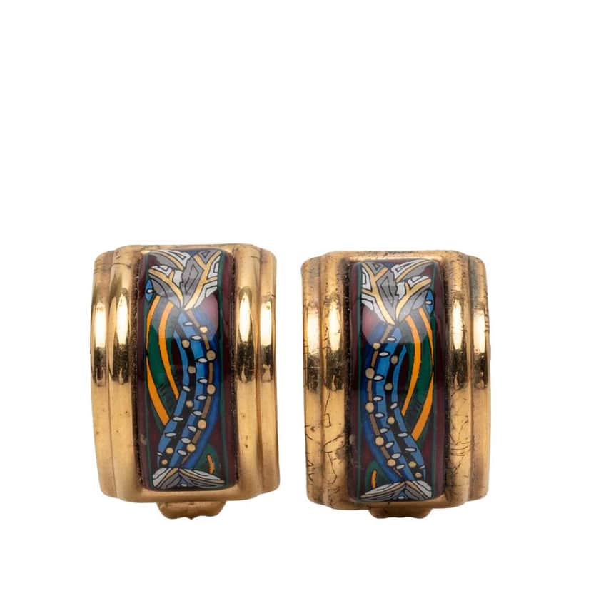 Hermès Enamel Cloisonne Clip On Earrings Blue Fair condition - Front View