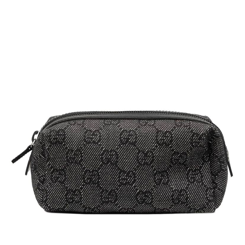 Gucci GG Denim Cosmetic Pouch Grey Denim Good condition - Front View