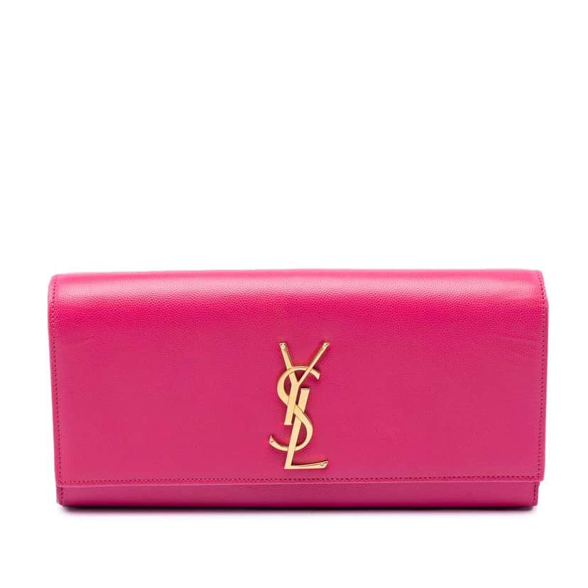 Saint Laurent Grain de Poudre Monogram Cassandre Clutch Pink Leather Good condition - Front View
