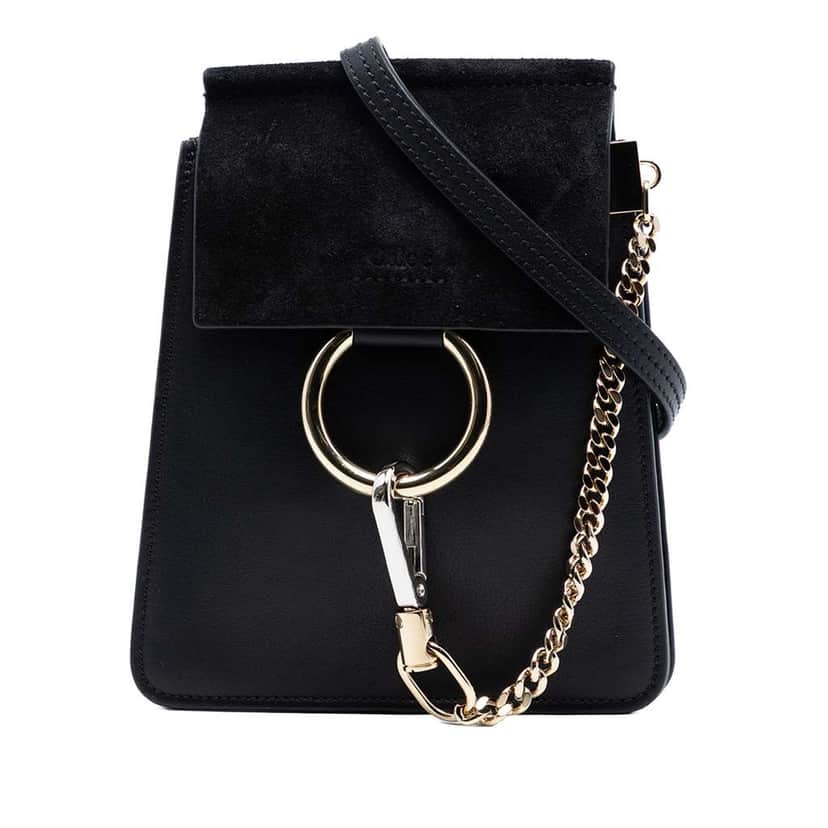 Chloé Mini Calfskin and Suede Faye Bracelet Bag Black Leather Good condition - Front View