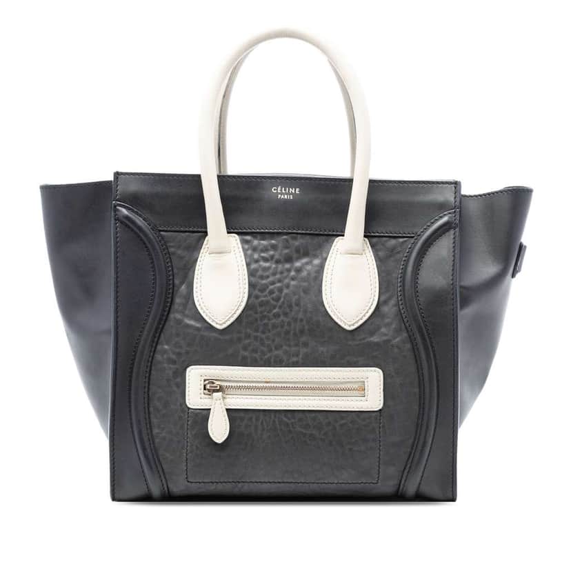 Celine Mini Embossed Calfskin Luggage Tote Black Leather Good condition - Front View