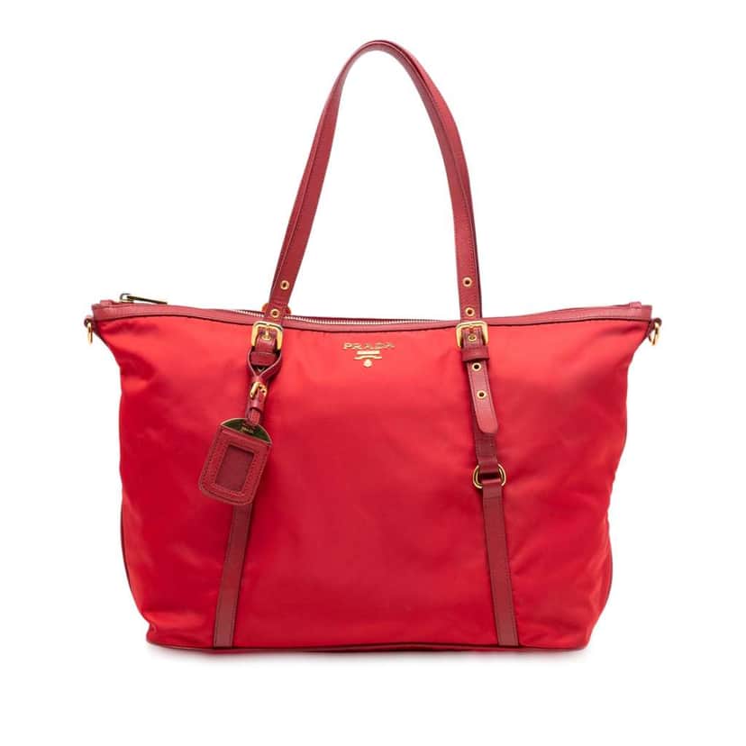 Prada Saffiano Trimmed Tessuto Satchel Red Good condition - Front View