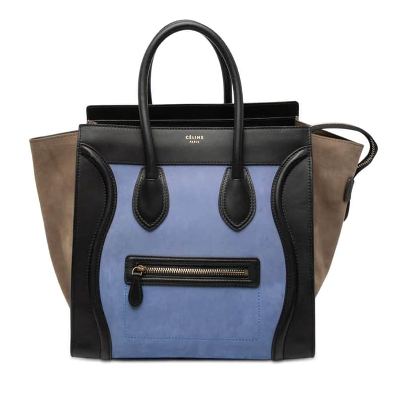 Celine Mini Tricolor Nubuck and Smooth Calfskin Luggage Tote Blue Leather Very good condition - Front View