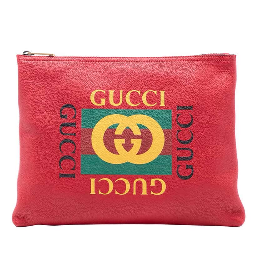 Gucci Medium Leather Logo Portfolio Clutch Red Leather Very good condition - Front View