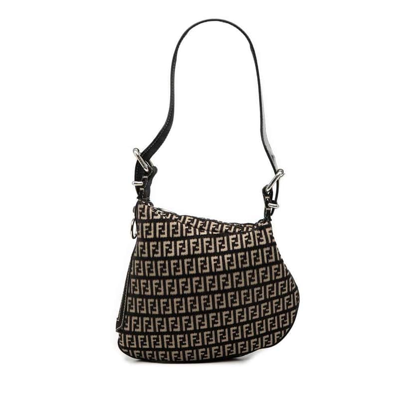 Fendi Zucchino Canvas Oyster Shoulder Bag Black Canvas Very good condition - Front View