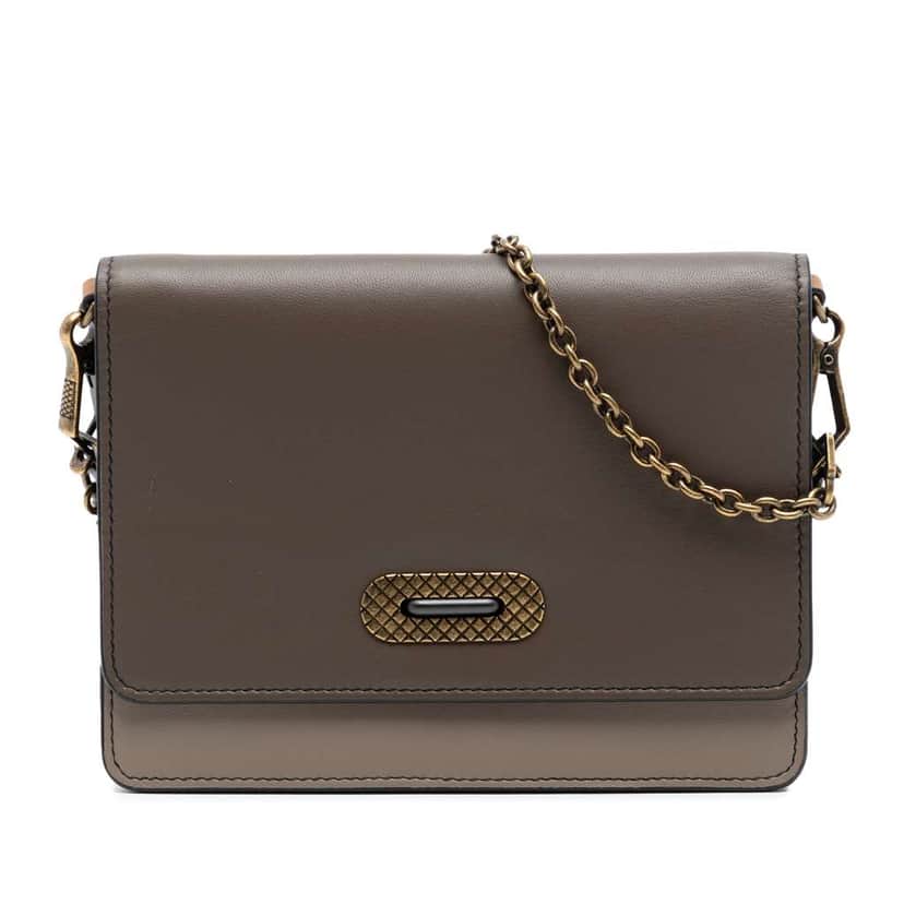 Bottega Veneta Bicolor Leather Wallet on Chain Brown Leather Very good condition - Front View