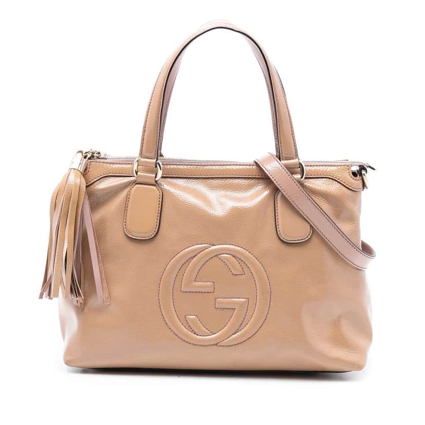 Gucci Small Patent Soho Working Satchel Beige Leather Very good condition - Front View