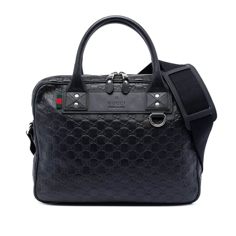 Gucci Guccissima Web Business Bag Black Leather Very good condition - Front View