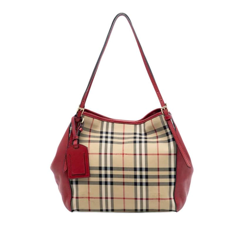 Burberry Small Haymarket Check Canvas and Leather Canterbury Tote Beige Very good condition - Front View