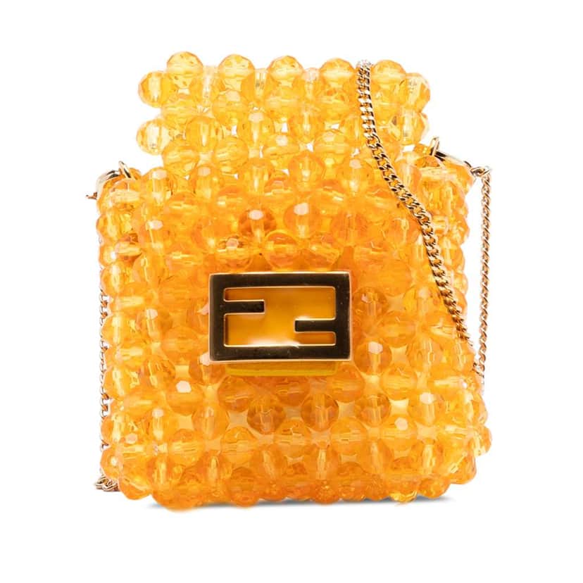 Fendi Mini Glass Vitello King Beaded Pico Baguette Charm Orange Very good condition - Front View