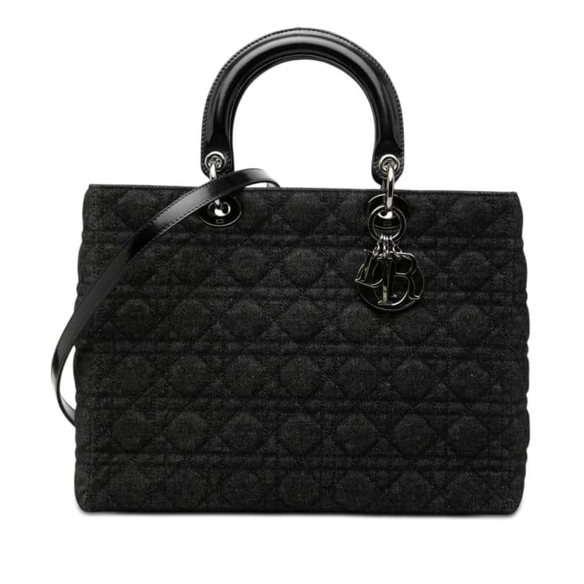 Dior Large Denim Cannage Lady Dior Black Denim Very good condition - Front View