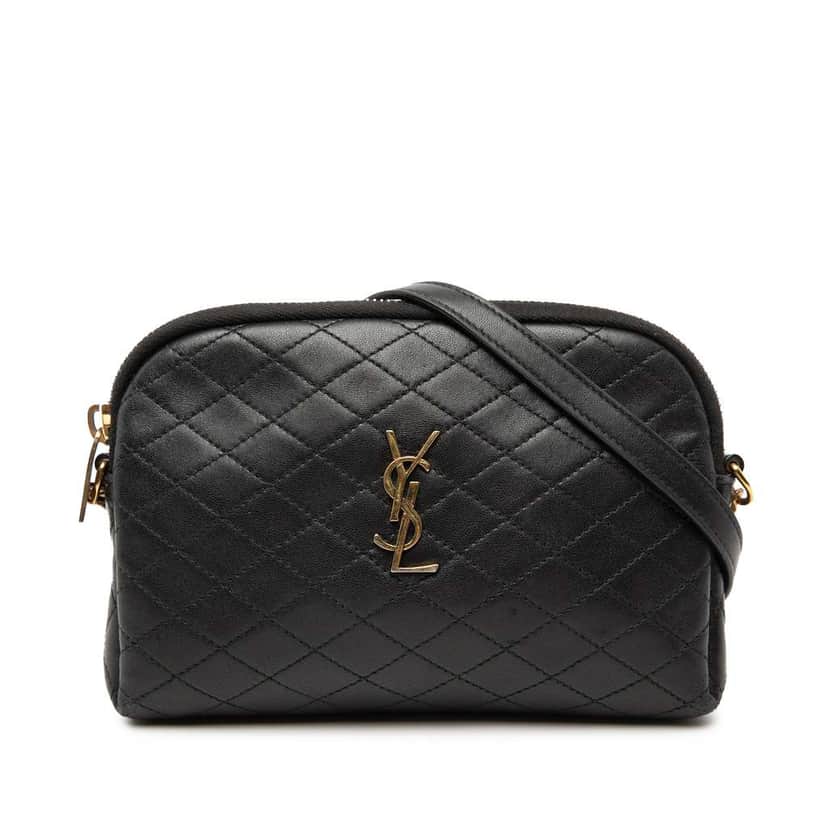 Saint Laurent Mini Quilted Lambskin Gaby Zippered Pouch Black Leather Very good condition - Front View