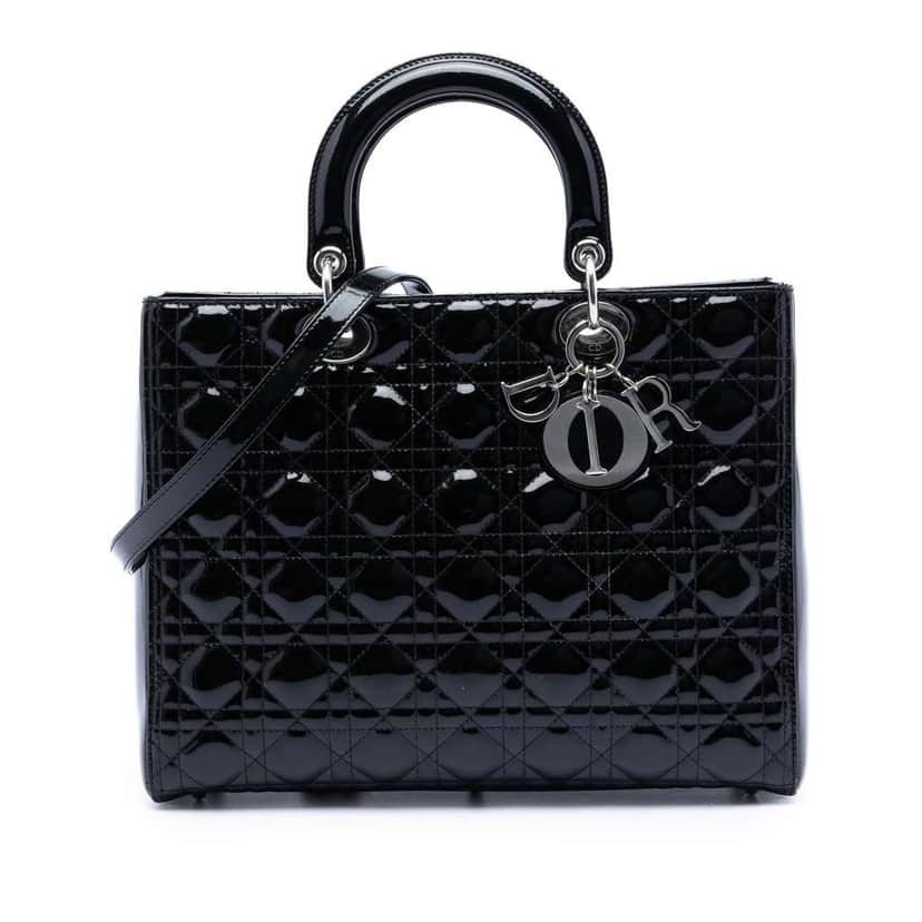 Dior Large Patent Cannage Lady Dior Black Leather Very good condition - Front View