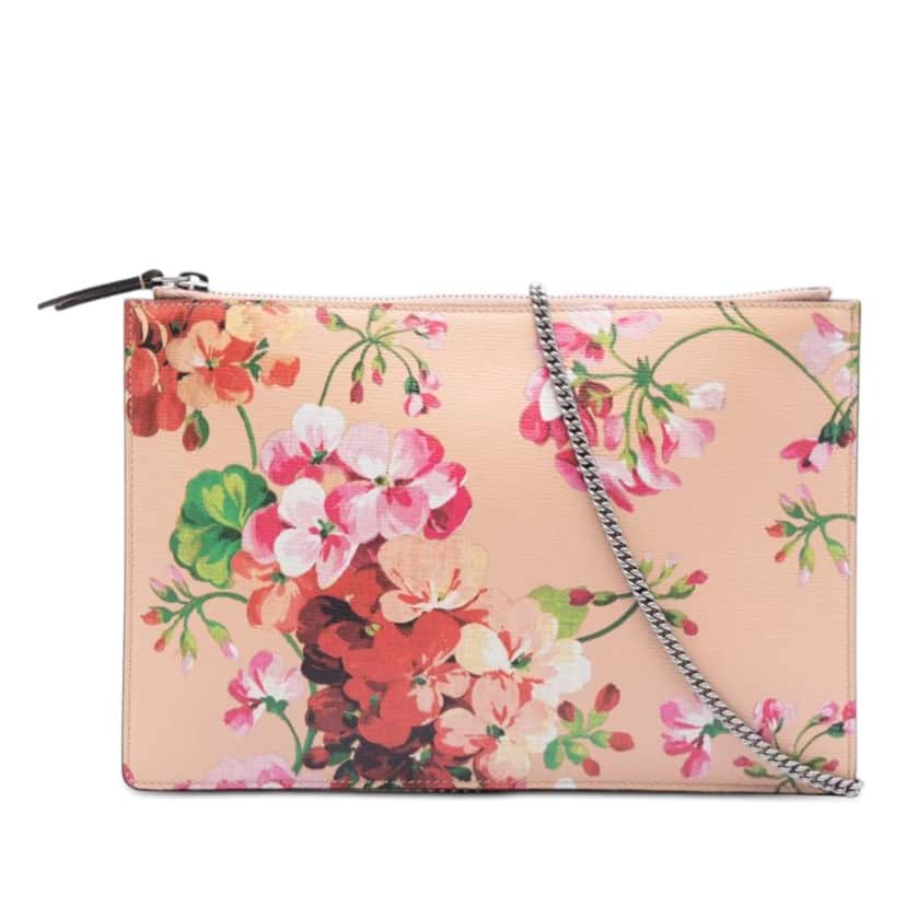 Gucci Calfskin Blooms Chain Clutch Brown Leather Very good condition - Front View