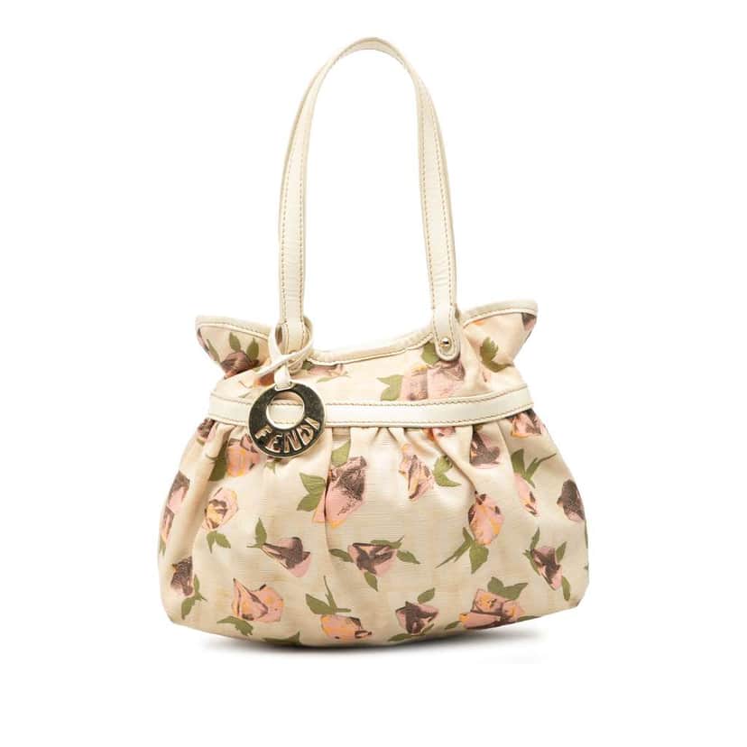Fendi Mini Zucca Canvas Rose Printed Chef Handbag Beige Very good condition - Front View
