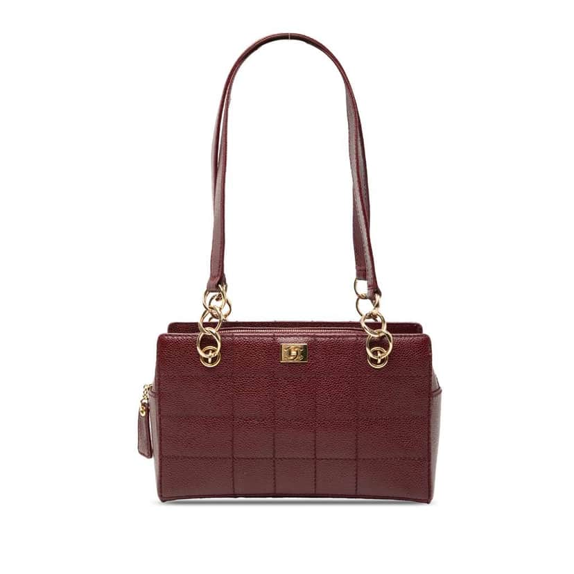 Chanel CC Choco Bar Caviar Wild Stitch Shoulder Bag Red Leather Good condition - Front View