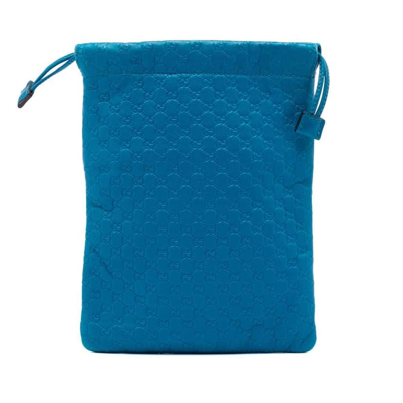 Gucci Microguccissima Drawstring Pouch Blue Leather Good condition - Front View