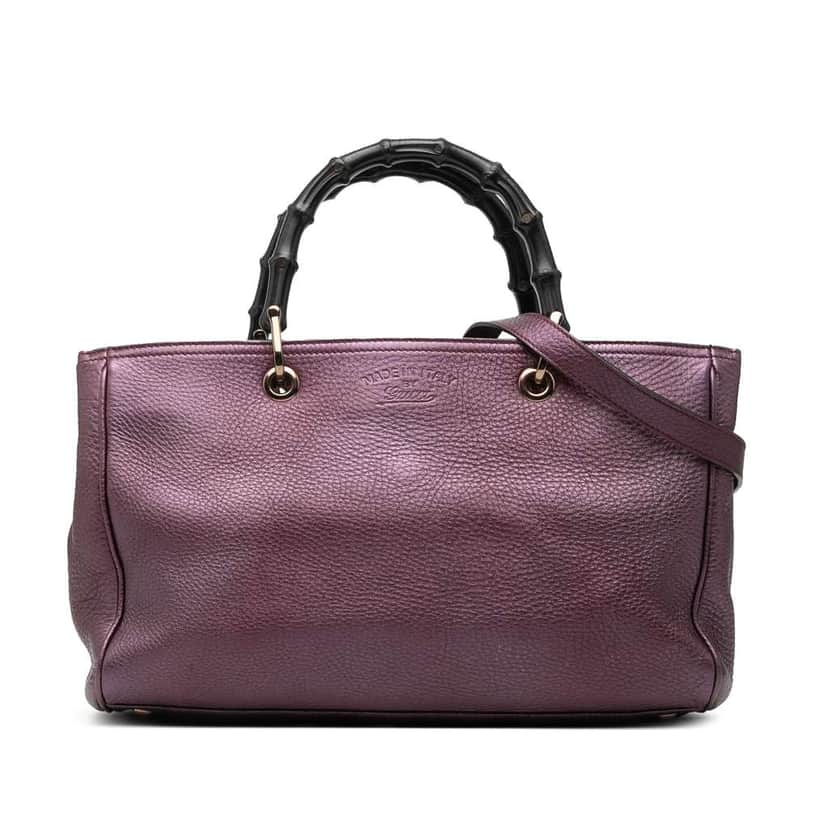 Gucci Medium Calfskin Bamboo Shopper Satchel Purple Leather Good condition - Front View