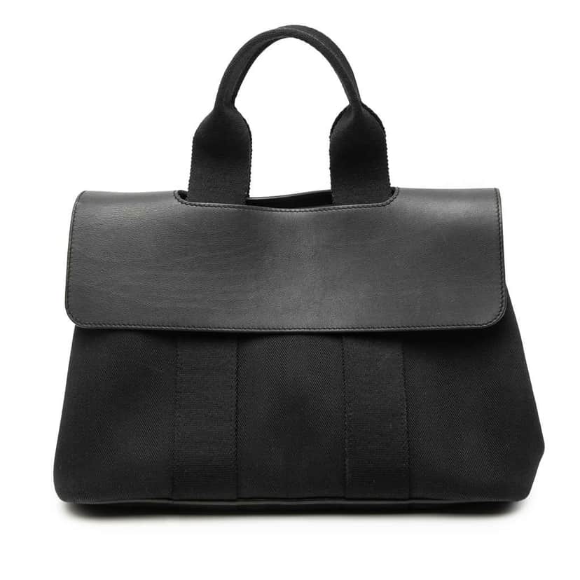 Hermès Toile and Swift Valparaiso PM Black Canvas Good condition - Front View