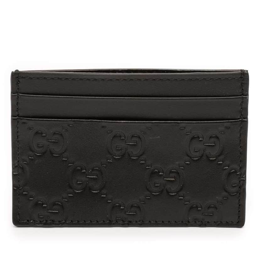 Gucci Guccissima Card Holder Black Leather Very good condition - Front View