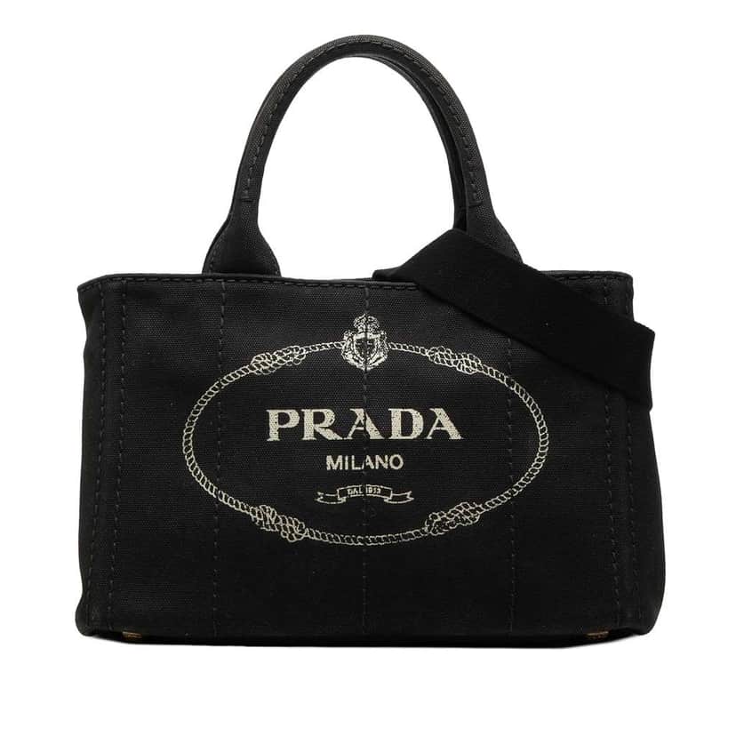 Prada Small Canvas Canapa Logo Satchel Black Canvas Good condition - Front View