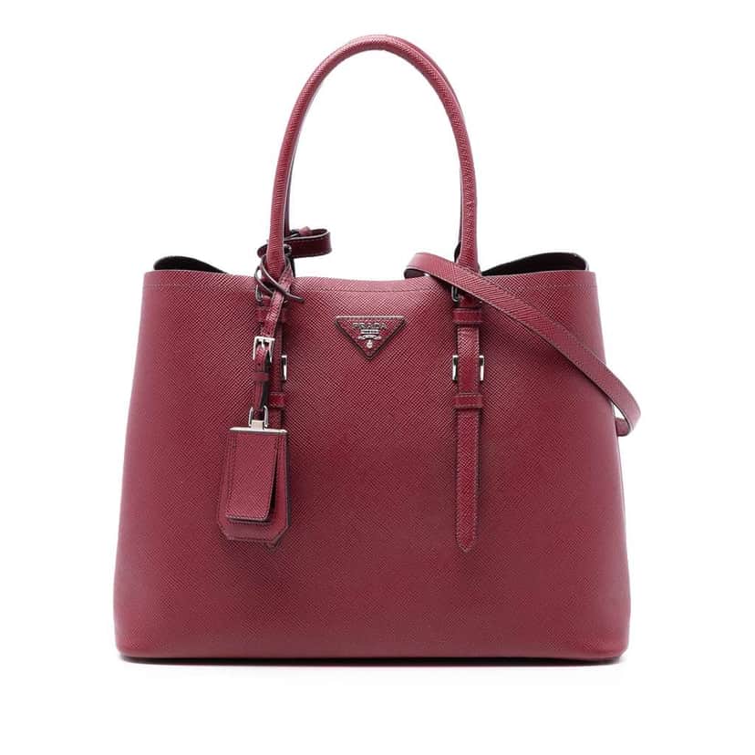 Prada Medium Saffiano Cuir Double Handle Satchel Red Leather Very good condition - Front View