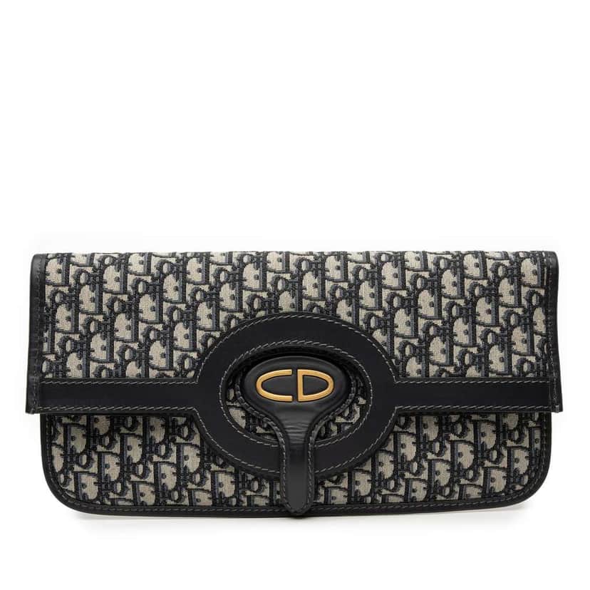 Dior Oblique Canvas Fold Over Clutch Blue Canvas Good condition - Front View