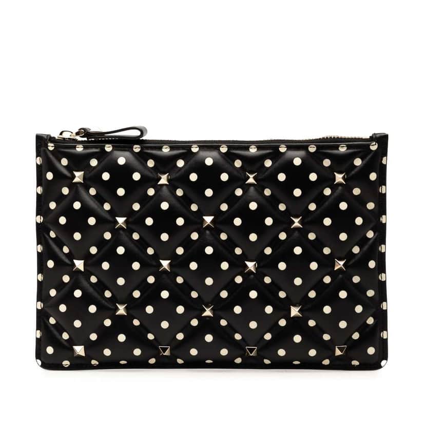 Valentino Leather Polka Dot Rockstud Clutch Black Leather Good condition - Front View