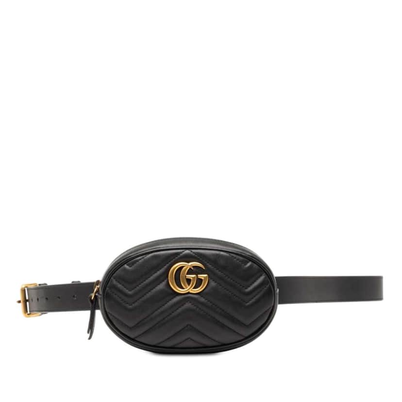 Gucci GG Marmont Matelasse Leather Belt Bag Black Leather Good condition - Front View