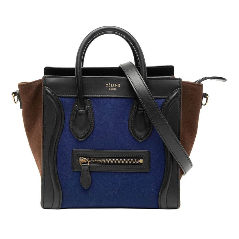 Celine Nano Tricolor Felt Luggage Tote Blue Wool Good condition - Front View