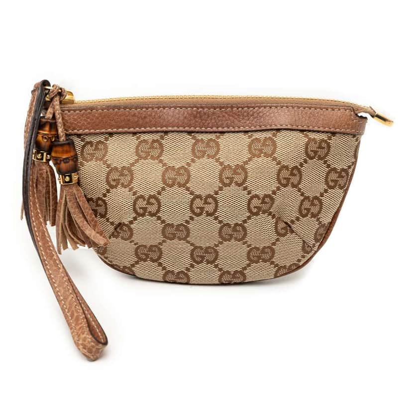 Gucci GG Canvas Bamboo Pouch Beige Good condition - Front View