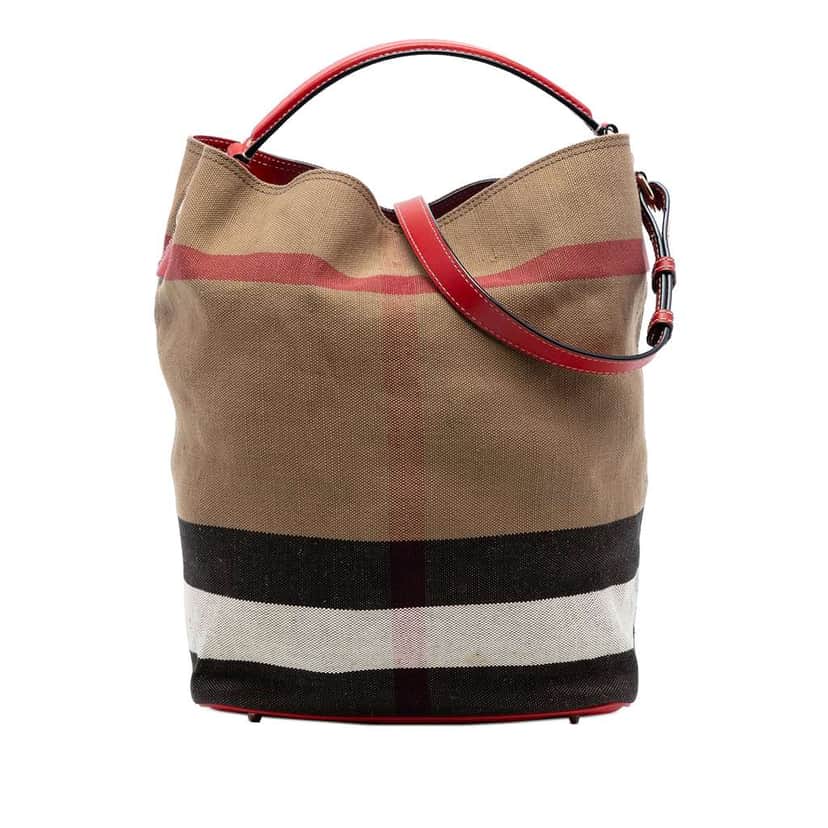 Burberry Medium Mega Check Canvas Ashby Bucket Bag Brown Canvas Good condition - Front View