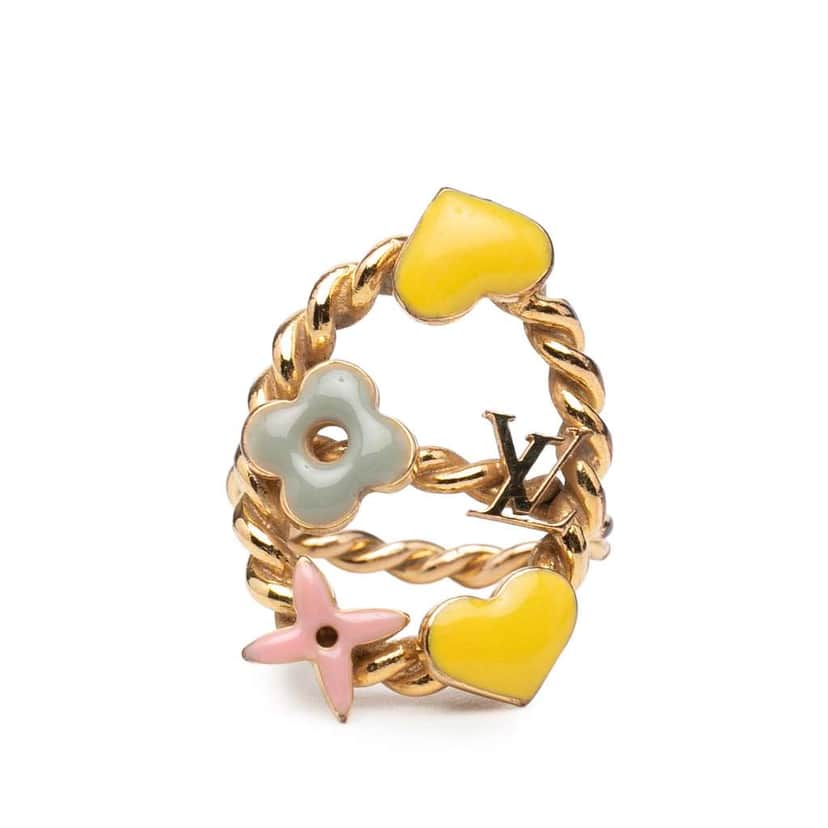 Louis Vuitton Gold Plated and Enamel Sweet Monogram Ring Gold Metal Very good condition - Front View