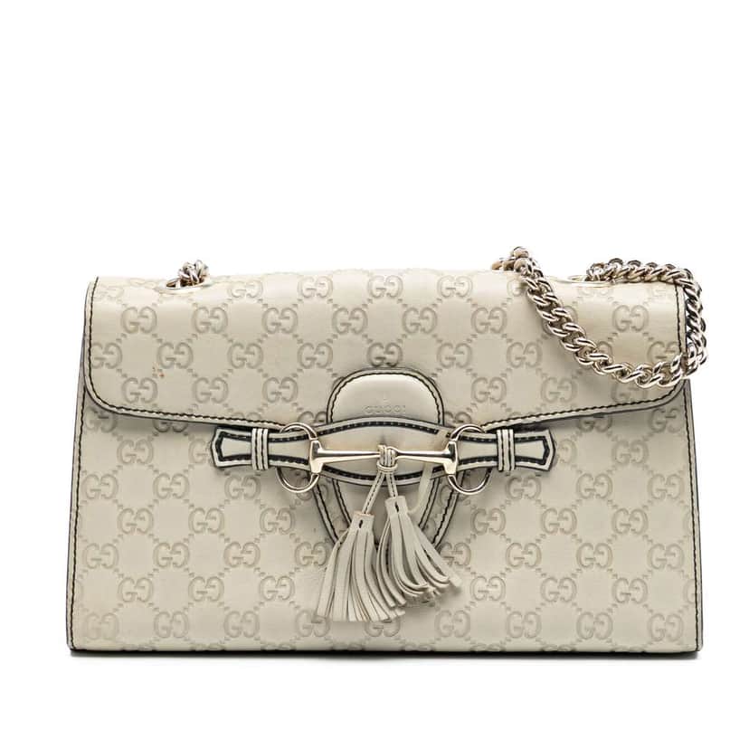 Gucci Medium Guccissima Emily Shoulder Bag White Leather Very good condition - Front View