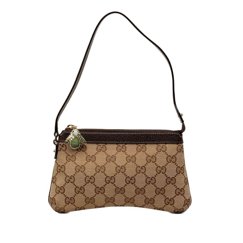 Gucci GG Canvas Bumble Bee Charm Pochette Beige Good condition - Front View