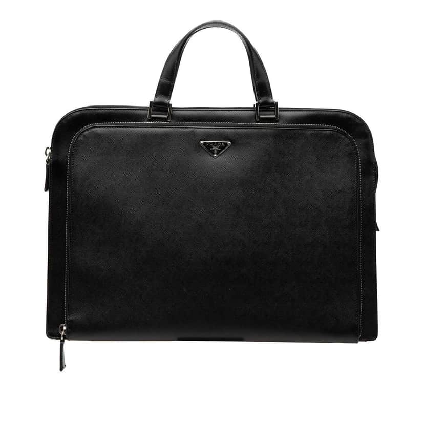 Prada Saffiano Business Bag Black Leather Very good condition - Front View