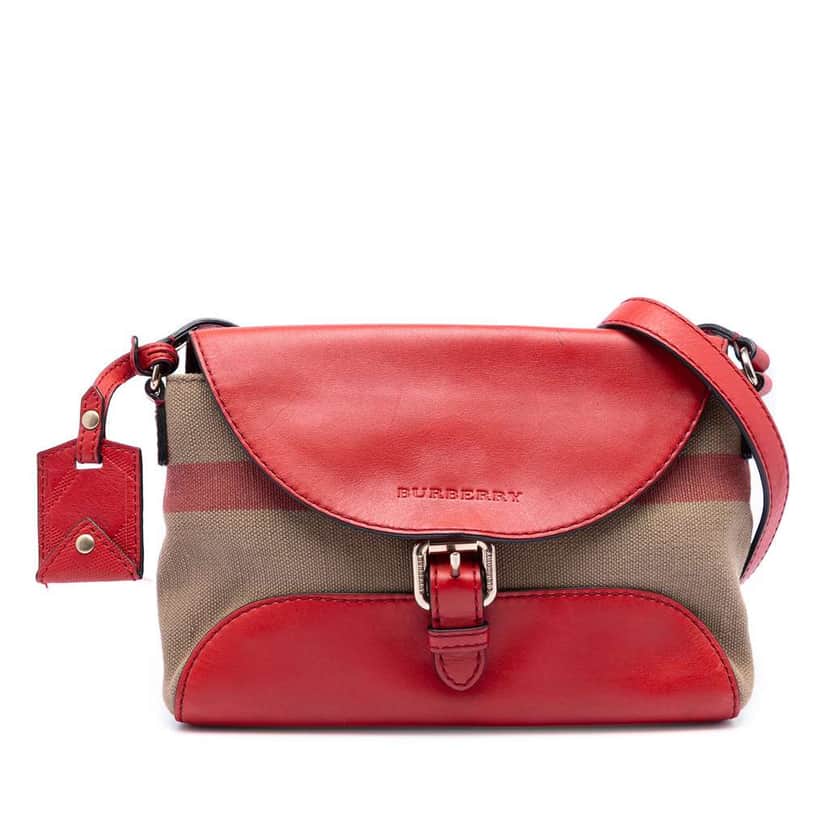 Burberry Leather and House Check Canvas Henham Crossbody Red Leather Good condition - Front View