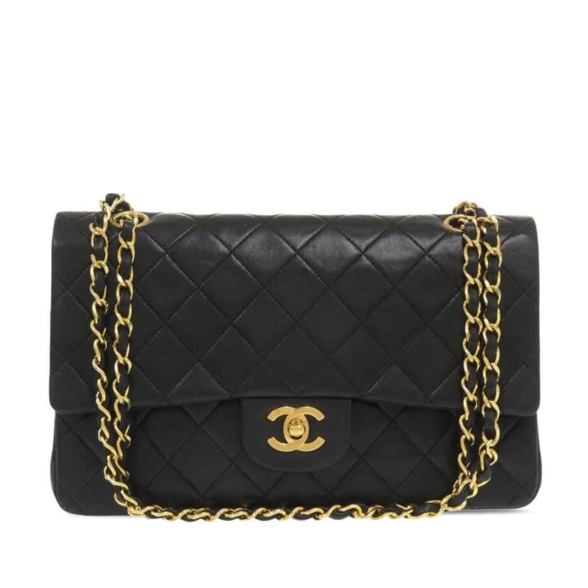 Chanel Medium Classic Lambskin Double Flap Black Leather Good condition - Front View
