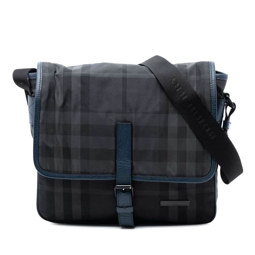 Burberry Smoke Check Nylon Messenger Bag Grey Good condition - Front View