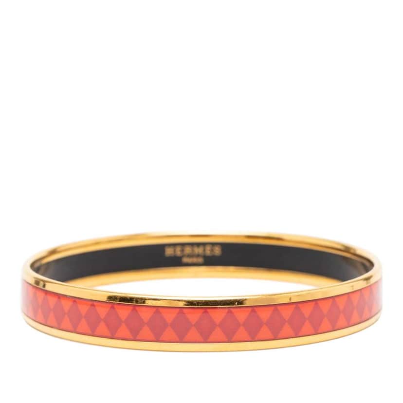 Hermès Narrow Diamond Motif Enamel Bangle 62 Orange Good condition - Front View