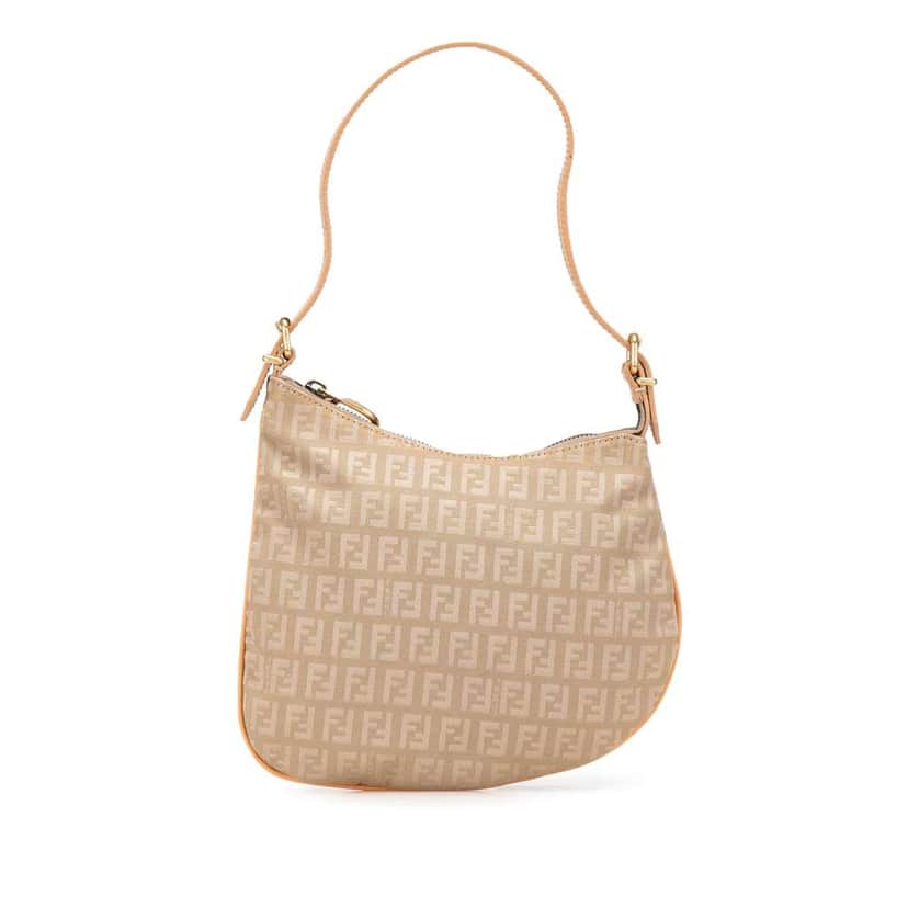 Fendi Zucchino Canvas Oyster Shoulder Bag Beige Good condition - Front View