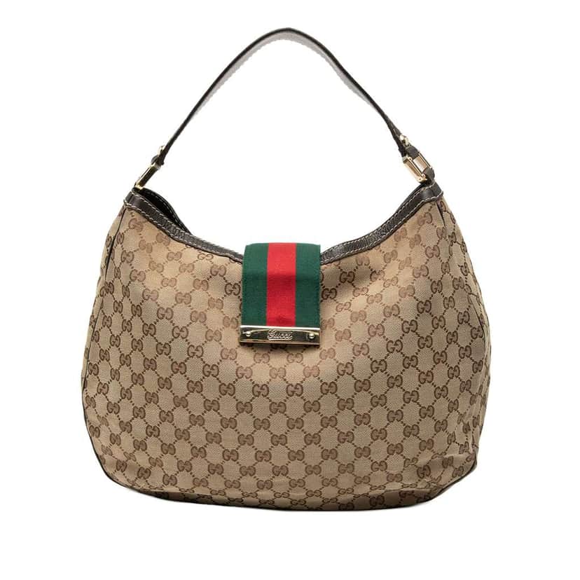Gucci Large GG Canvas Web New Ladies Hobo Beige Canvas Good condition - Front View