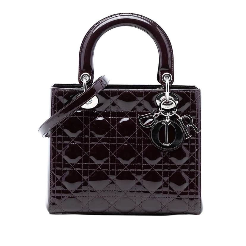 Dior Medium Patent Cannage Lady Dior Purple Leather Good condition - Front View