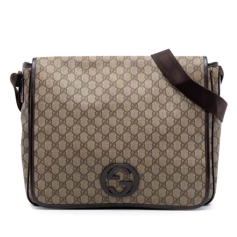 Gucci Large GG Supreme Interlocking G Messenger Bag Beige Good condition - Front View