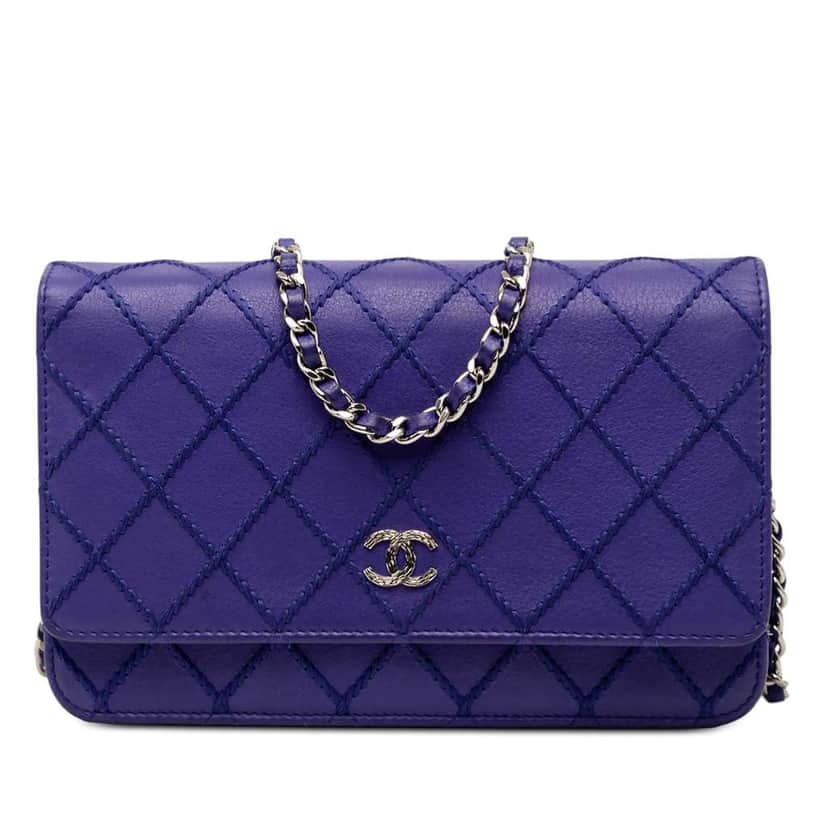 Chanel CC Quilted Calfskin Fancy Wallet On Chain Blue Leather Very good condition - Front View